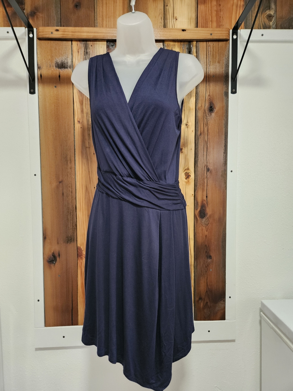 Three Dots Navy Sleeveless Wrap-Style Midi Dress